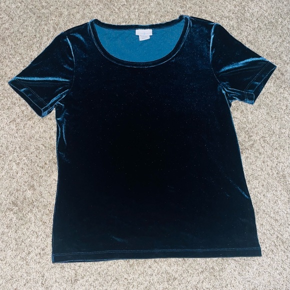 Jaclyn Smith Teal Velvet Blouse - Picture 1 of 3